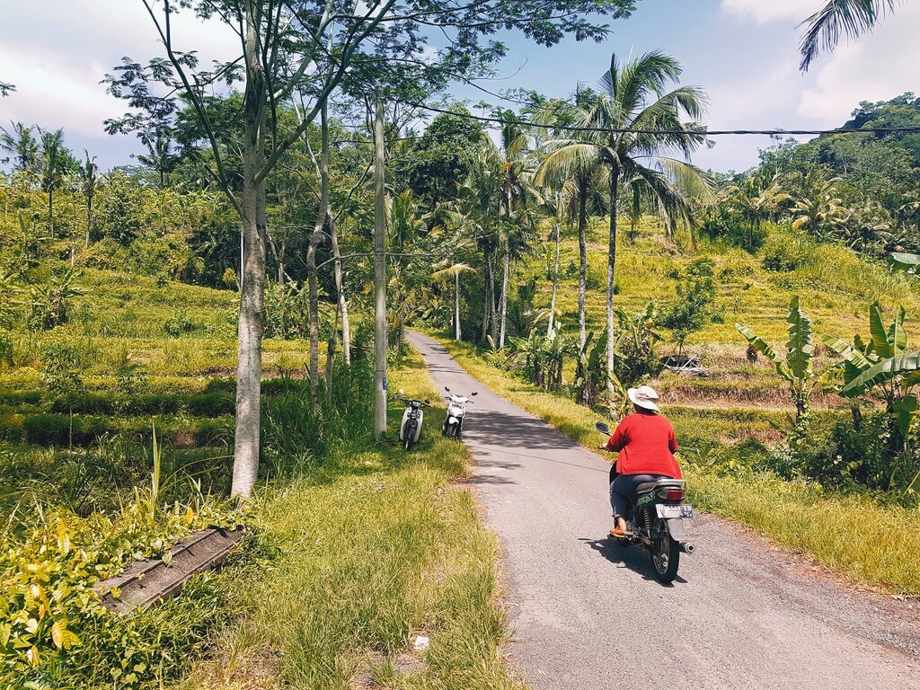 Riding on scooter