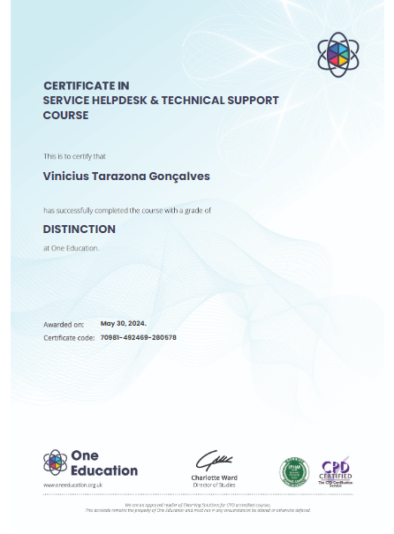 Certificate in Service Helpdesk & Techinical Support Course at One Education